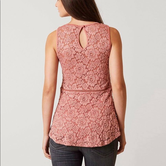 BKE Boutique Pink Lace Peplum Tank Top - Picture 5 of 9